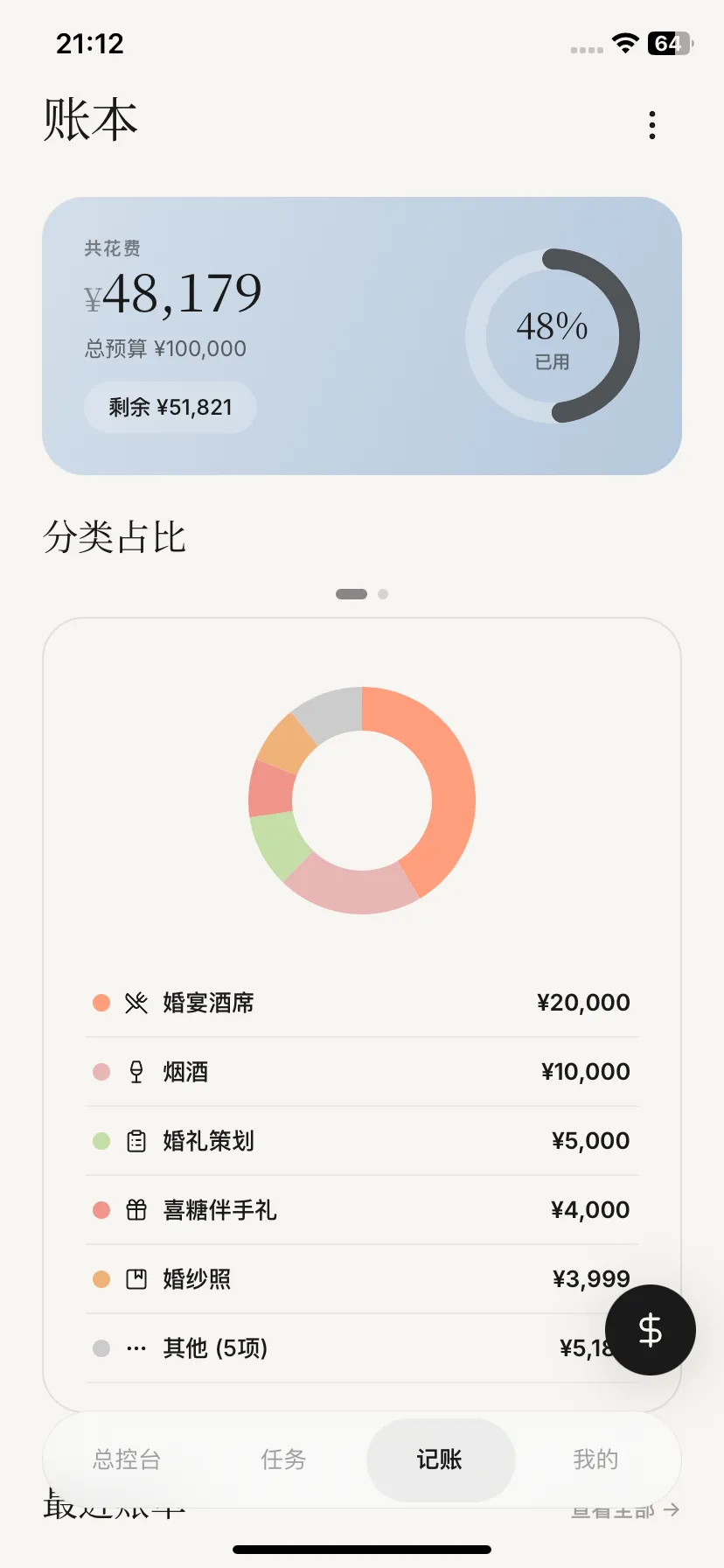 预算管家功能截图